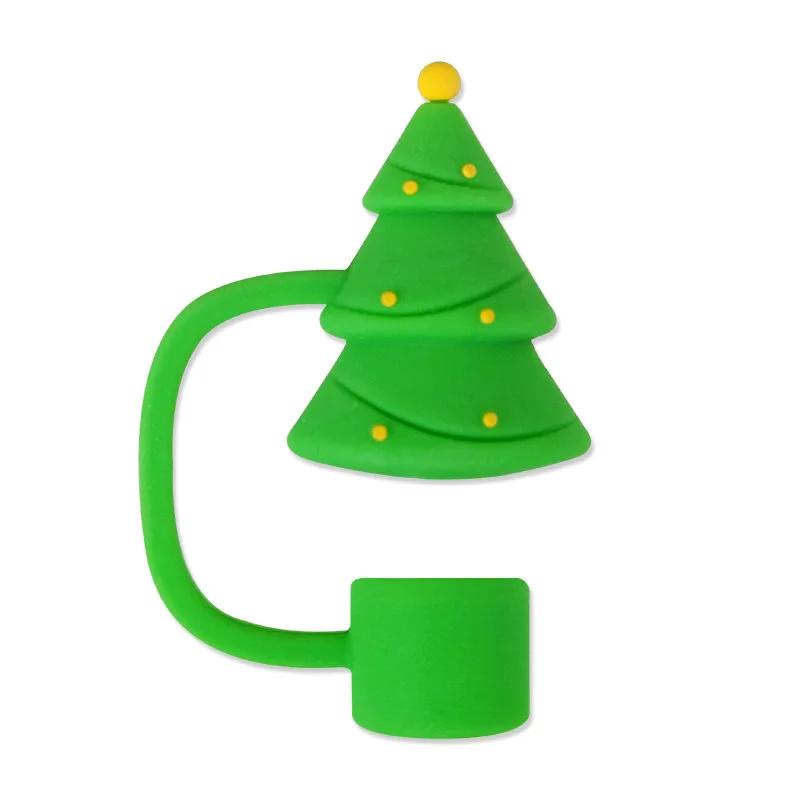 5Pcs Christmas Straw Hat Cup Silicone Straw Topper Tumbler with Handle Dust-Proof Reusable 10mm Beverage Straw Topper