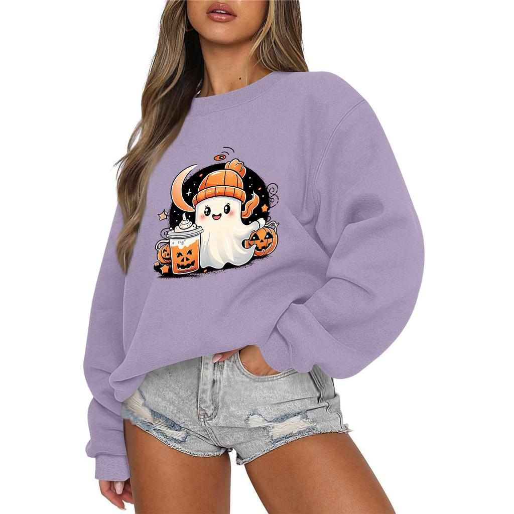 Женский повседневный модный свитшот с круглым вырезом и длинными рукавами с принтом на Хэллоуин