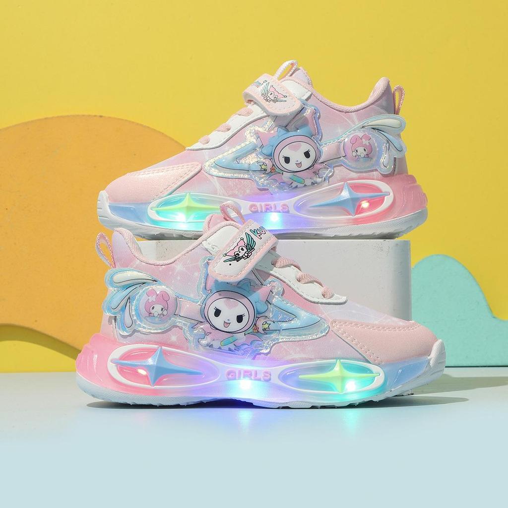 Детские мультяшные кроссовки с подсветкой: Коллекция Весна/Осень 2025 для девочек (Возраст 1-6 лет) - Светящаяся кожаная обувь