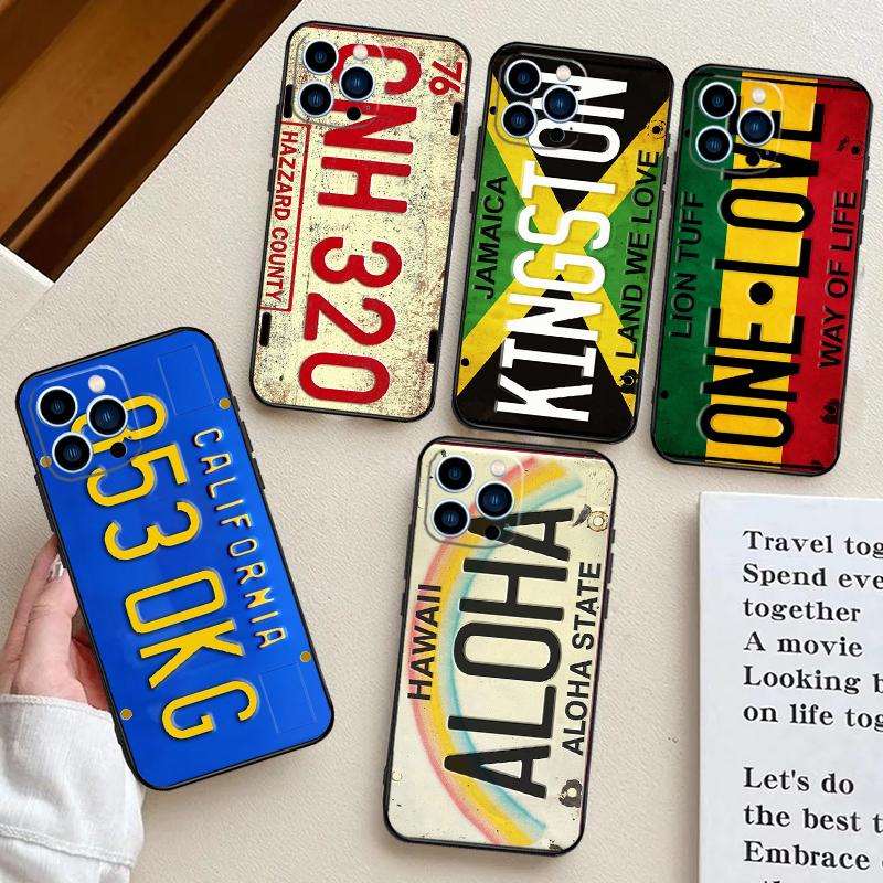 Retro License Plate Number Phone Case For iPhone 13 11 12 14 15 16 Pro Max 7 8 Plus X XS XR 12 13 Mini Bumper Cover