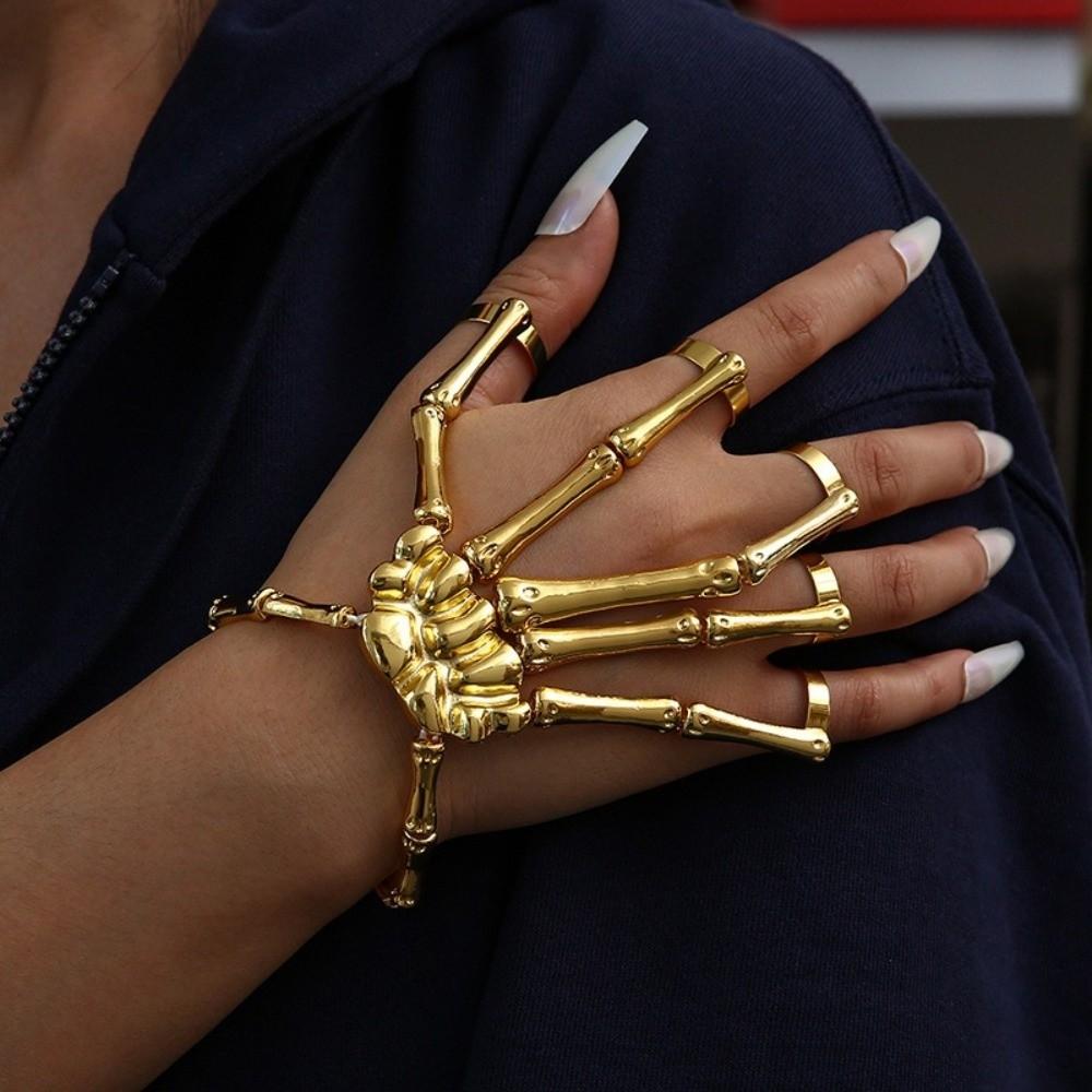 Connecting Five Fingers Skull Bone Bracelet Adjustable Halloween Hand Chain  Unisex Wear