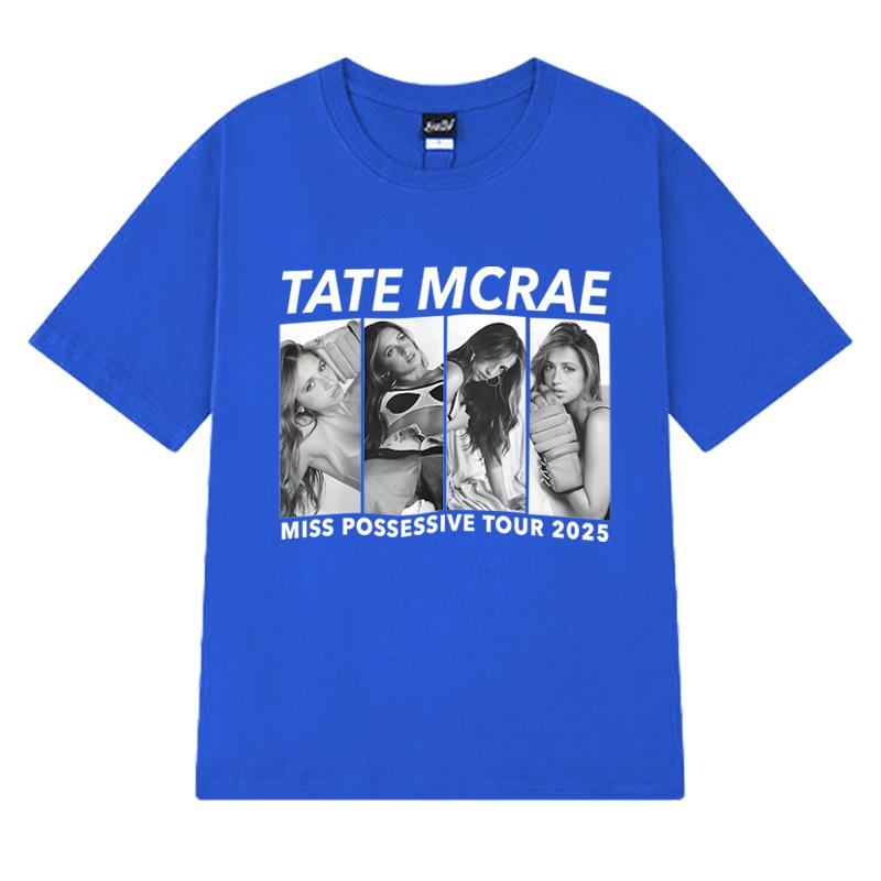 Новые футболки с принтом Tate Mcrae World Tour 2025 Унисекс Женские винтажные Укороченные футболки с коротким рукавом Унисекс черные 100% хлопок Топы