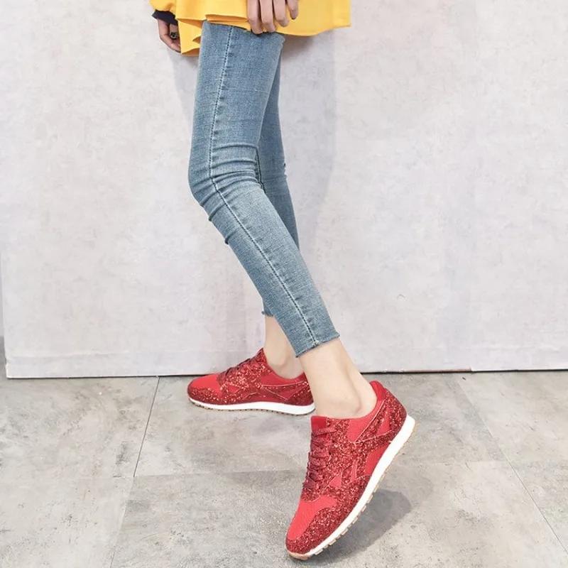 Женские кроссовки, блестящие, осенние, балетки, размер плюс 43, сетчатые, дышащие, женские, теннисные, кроссовки, женские, на платформе