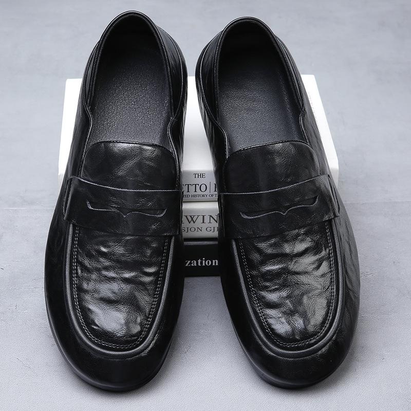 Туфли Doudou мужские повседневные кожаные туфли 2025 осень новая мягкая кожа лоферы ленивые на одной педали дышащие мужские туфли тренд