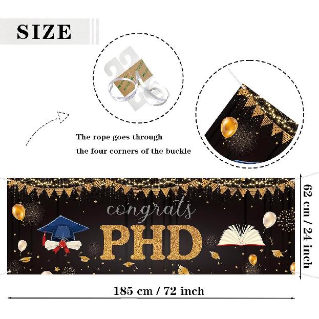 Large Congrats PHD Banner Phinished Garden Backdrop Banner PHD Graduation Lawn Sign Congrats Degree Graduation Party Outdoor Indoor Decorations, 72 x