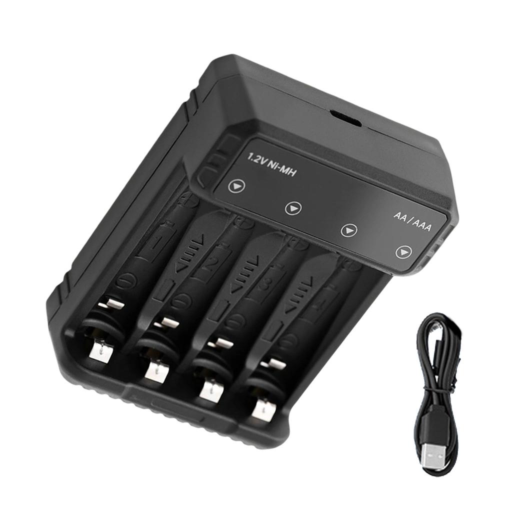 4-слотное USB-C зарядное устройство для аккумуляторов AA/3A, интеллектуальное распознавание, с функциями мультизащиты