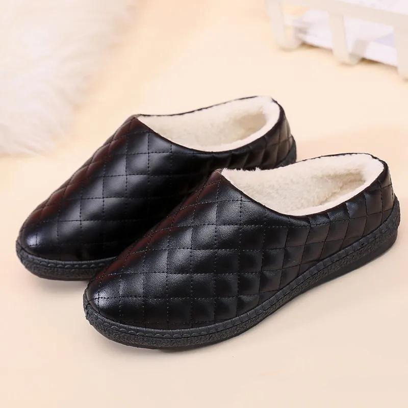 WTEMPO Искусственная кожа большого размера, однотонные туфли, женские, осень-зима, теплые, повседневные, плюшевые, ПУ, тапочки