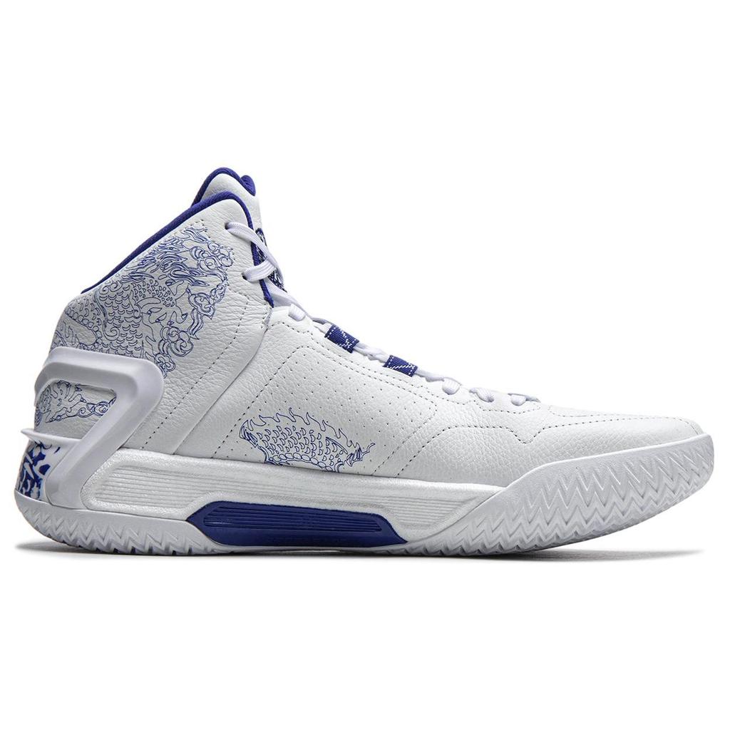 Li Ning Liren 4 Циановый Район Удобная Амортизация, Износостойкие Средние Баскетбольные Кроссовки Мужские Белый Синий ABAT141-1