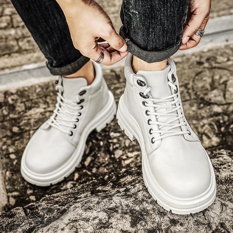 Fashion Men's White Boots Autumn Winter Motorcycle Ankle Boots for Men Trend Street Tooling Shoes Men Leather Boots Botas Hombre