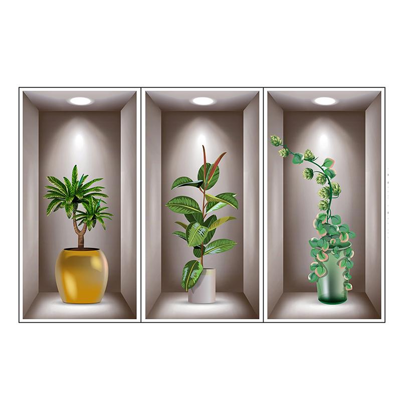 Wall Art Stickers Simulation 3D Three-Dimensional Potted Green Plants Flowers Home Decoration Wall Stickers Wallpapers
