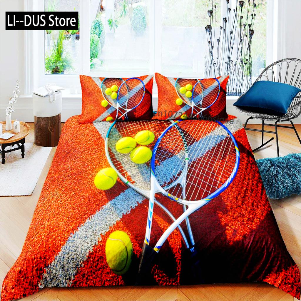 Комплект пододеяльника с теннисным мячом, Постельный комплект на спортивную тематику, Размер Твин для детей, подростков, взрослых, Пододеяльник с изображением теннисной ракетки и мяча