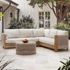 Teak Rattan Outdoor Sofa Set: Waterproof, Sun-Protected, Solid Wood & Woven Rattan for Courtyard, Balcony, Villa, or Terrace Leisure.