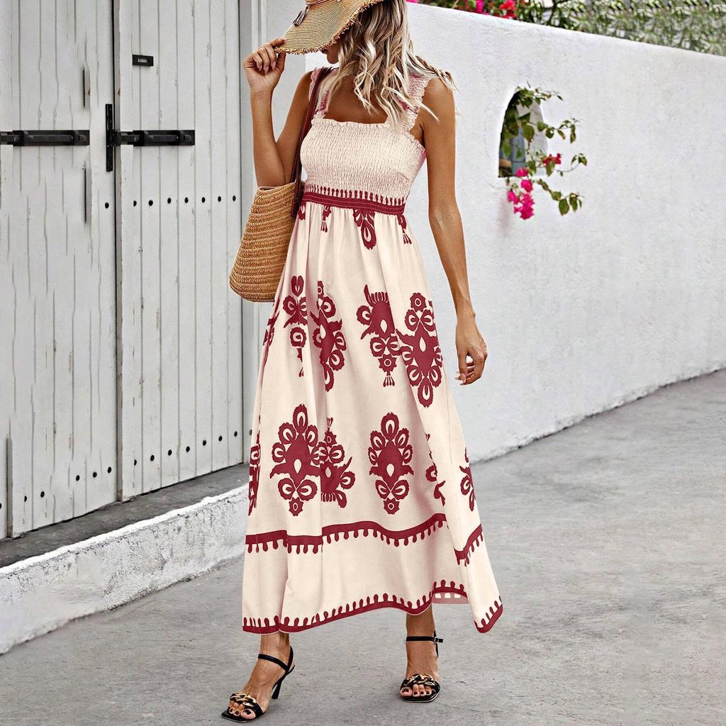 Женское модное ретро-платье с принтом в стиле бохо, пляжное платье для отдыха на пляже