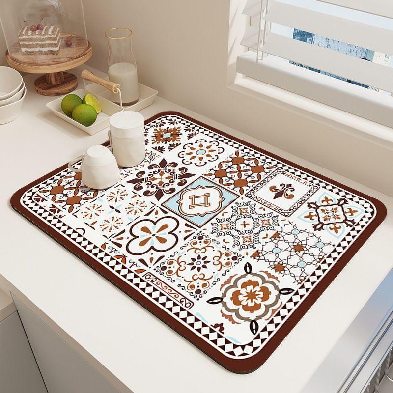 Kitchen Countertop Drain Mat Diatomaceous Mud Absorbent Mat Bowl Plate Drying Coaster Wash Free Table Decoration Accessories Mat