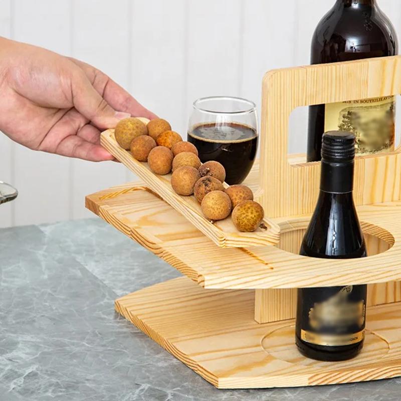 1 шт. Деревянная Легкая Ручная Натуральная Подставка для Закусок и Напитков Складная Пикник Штабелируемая Многоярусная Рустикальная 36x31x26см