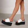 Chic Trendy On Women 'S Shoes Big Size 43 Black White Chunky Platform Wedges Heels Heels Mules Summer Slipper Sandals