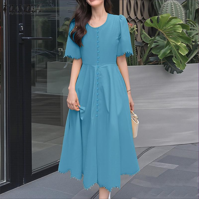 ZANZEA Женское повседневное летнее платье с коротким рукавом и V-образным вырезом