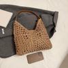 Yogodlns Летняя соломенная вязаная сумка, ажурная сумка-тоут, однотонная пляжная сумка через плечо, праздничная дорожная сумка, сумка через плечо в стиле бохо для женщин
