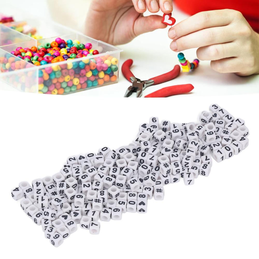 300pcs White Acrylic Number Beads Mixed Numbers 0-9 Loose Beads bulk DIY Beads  Key Chains
