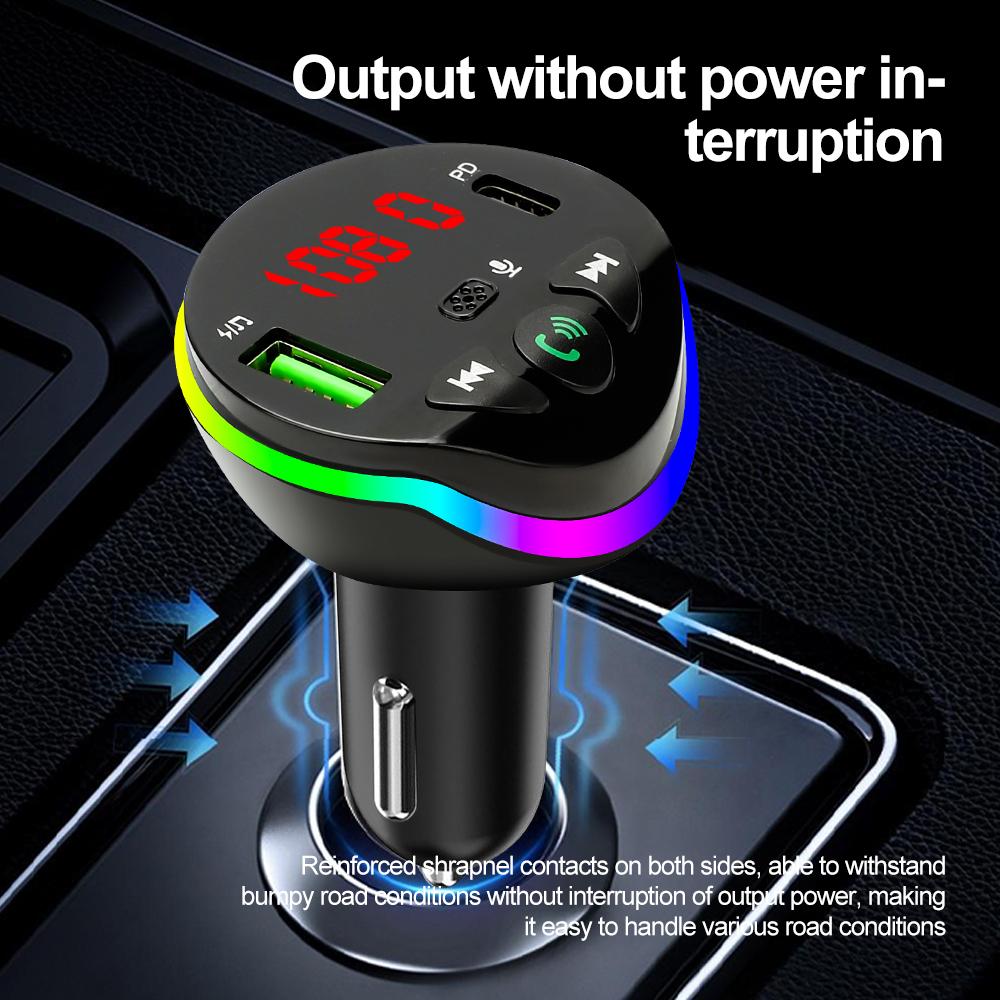 Bluetooth 5.0 Car FM Transmitter Dual USB Phone Charger Wireless Handsfree Calling Car Radio Modulator U-Disk Aux With RGB Light