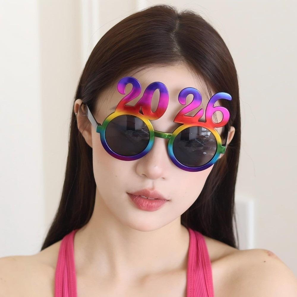 Блестящие Очки С Новым 2026 Годом Милые Креативные Рождественские Очки Цветные Сладкие Новогодние Декоративные Солнцезащитные Очки