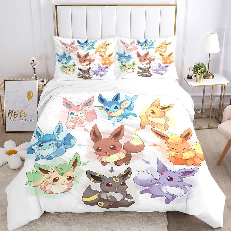 3pcs Adorable Pokémon Quilt Set Cartoon Themed Bed Quilt Set Lovely Character Bedroom Decor Bed Quilt