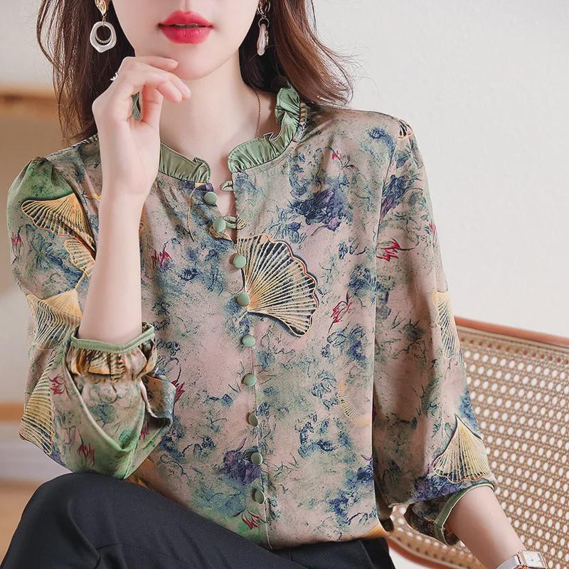 Chic Retro Chiffon Shirt for Women - Stylish & Age-Reducing Autumn 2023 Top