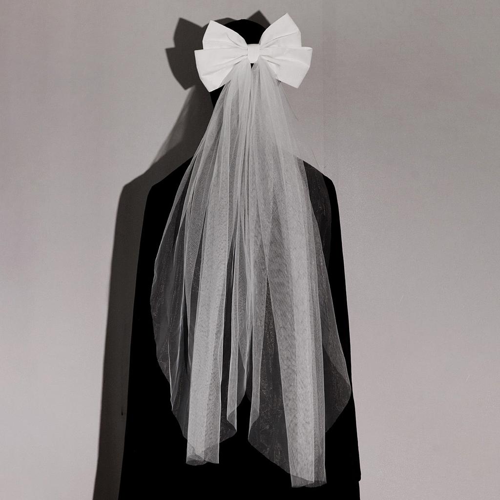 Двухслойная сетка тюль однотонная женская короткая свадебная фата с зажимом ленточный край центральный каскад головной убор невесты для вечеринки