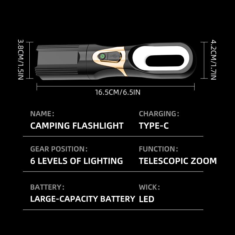 LED flashlight, strong light charging, portable outdoor multifunctional camping lighting, tent light, emergency household work l
