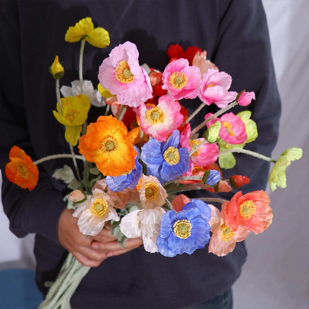 Stem Gorgeous Elegant Silk Plants Fake Poppies Flowers Faux Bouquet Artificial Papaver Rhoeas