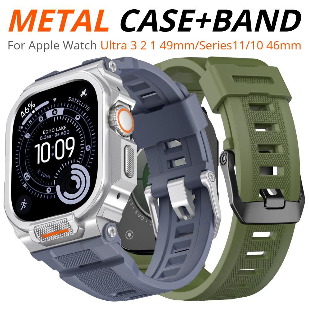 Modification Kit for Apple Watch Ultra 3 2 1 49mm Band Sport Silicone Bracelet Strap With Metal Protective Bumper iWatch Series11/10 46mm Case+Strap