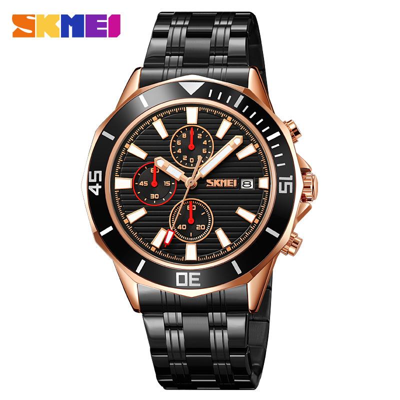 Новые часы Time Beauty Three Eyes Dial Chronograph Calendar Quartz Watch Men's Steel Belt Business Watch Waterproof Watch Men's Watch