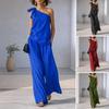 2 Piece Outfits for Women Summer One Shoulder Sleeveless Top And Wide Leg Pants Matching Lounge Set with