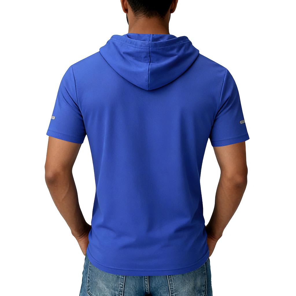 Men's Hooded Pocket Top  Men's Casual Sports Quick Drying Short Sleeved Top