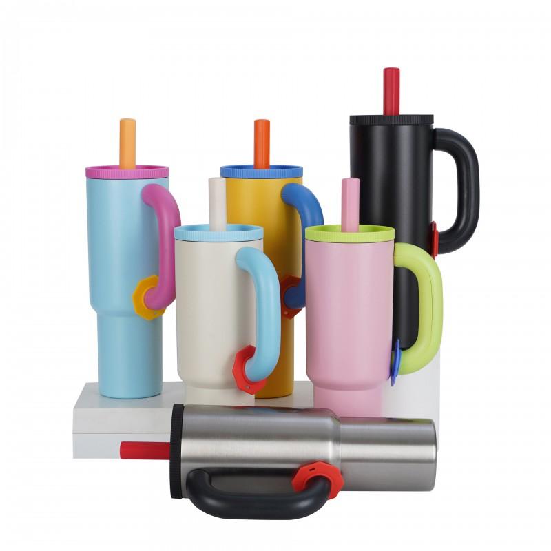 40oz Stainless Steel Insulated Travel Mug With Handle Vacuum Thermos Car Office Outdoor Use