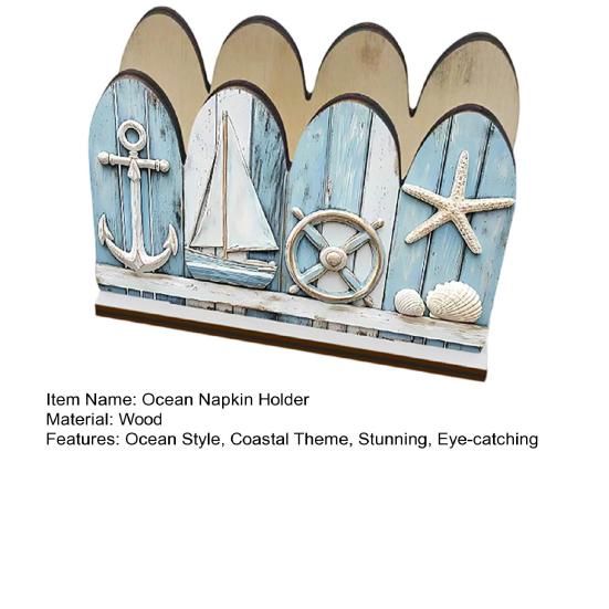 Ocean Themed Wooden Napkin Holder for Table, Summer Coastal Napkin Dispenser, Rustic Tissue Holder for Kitchen, Dining Room