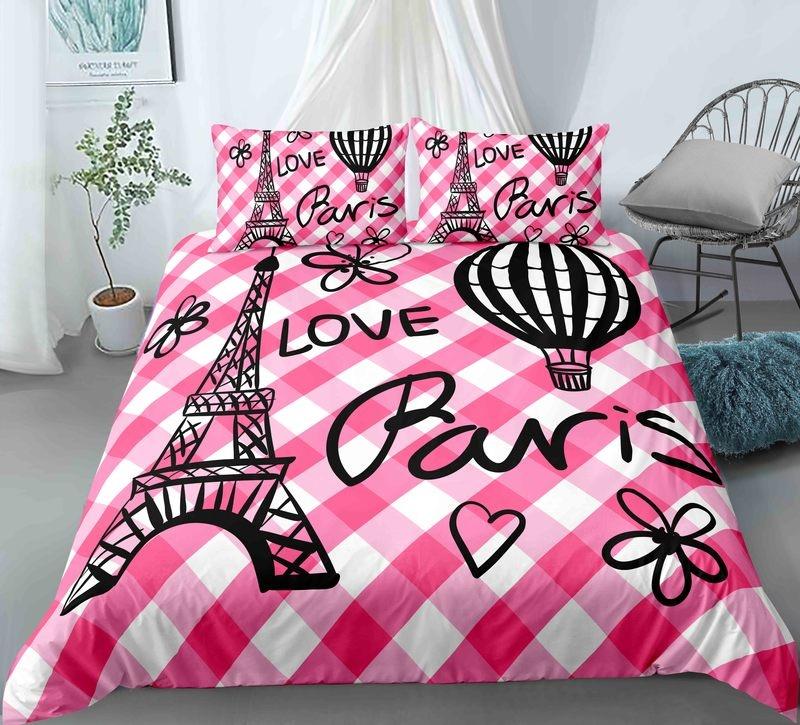 Paris Tower King Queen Duvet Cover Famous Buildings In France Bedding Set For Adults Pink Romantic 2/3pcs Polyester Quilt Cover