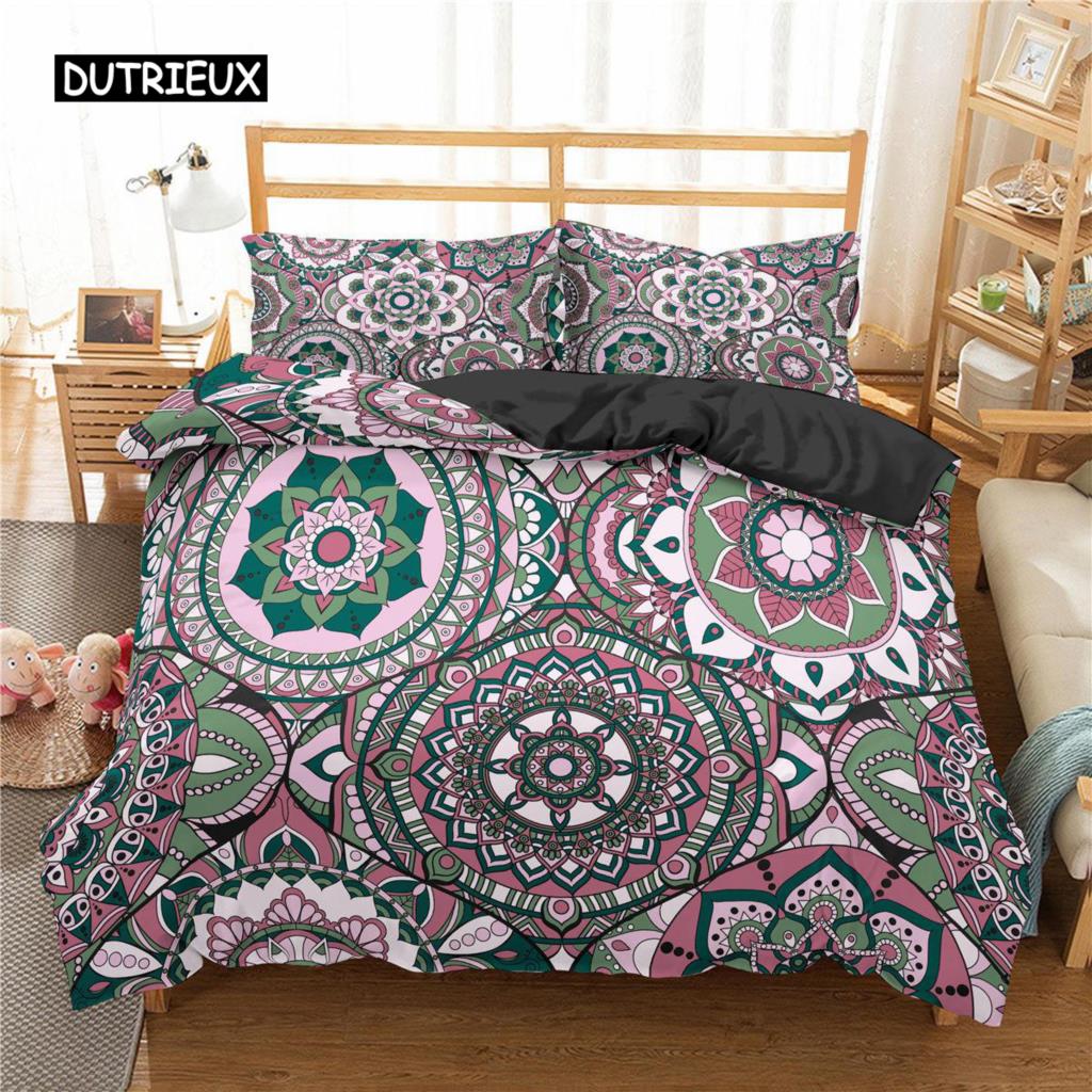 Комплект постельного белья с рисунком мандалы, фиолетовый градиент, комплект постельного белья с рисунком мандалы и культуры для подростков, пододеяльник из микрофибры размера «queen-size»