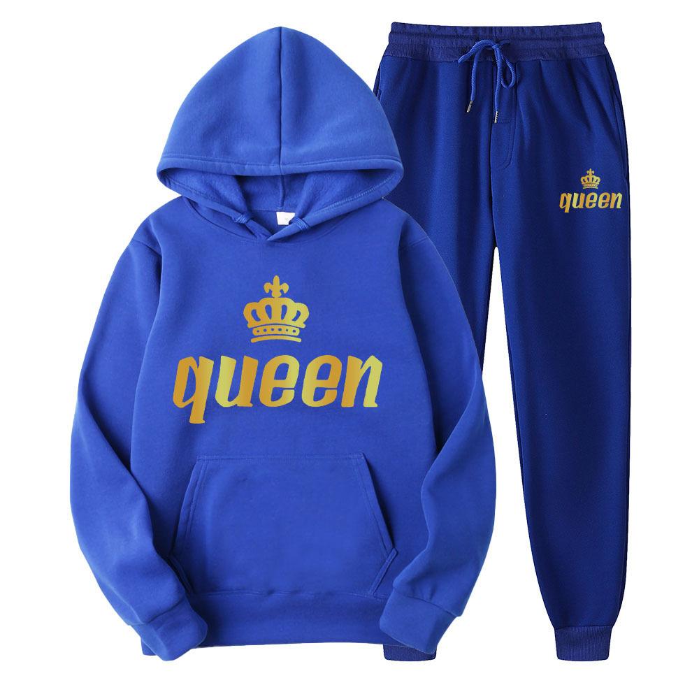 Одежда для влюбленных, мужские и женские спортивные костюмы King Queen, толстовки и брюки, одежда унисекс, толстовки больших размеров, костюмы