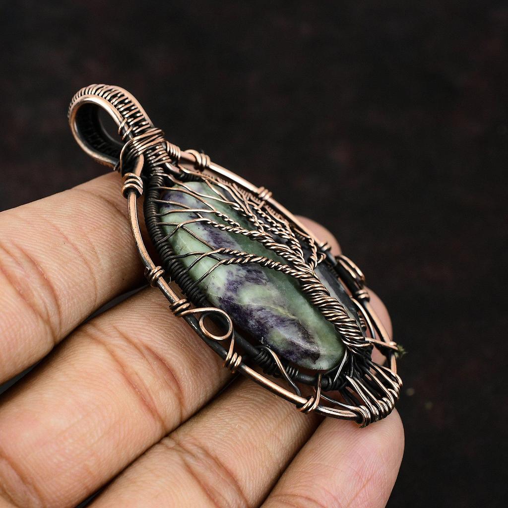 Подвеска Древо Жизни с камнем Каммерерит, обмотанная медной проволокой, ручной работы, абсолютно новая, подарок для мамы, украшение с камнем Каммерерит