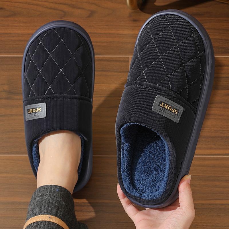 Men Winter Plus Velvet Cotton Slippers Casual Warm Thick Soled Large Size Anti Slip Indoor Shoes 38-47