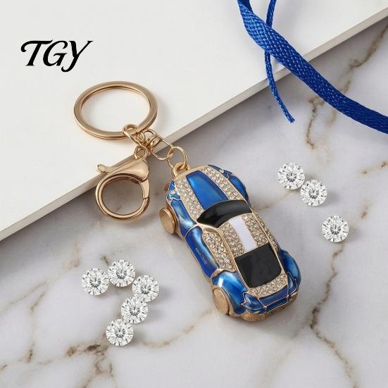 Enamel Key Chain Sports Car Keychain with Sparkling Rhinestones, Durable Zinc Alloy Accessory Stylish Pendant, Decorative Compact Ring for Backpacks