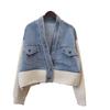Короткий вязаный кардиган из денима в стиле пэчворк, двухсторонний, новый осенне-зимний, свободный, с темпераментом, куртка-свитер женская