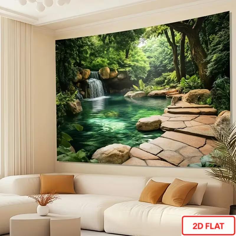 2D Nature Waterfall Backdrop Lush Forest Studio Photography Background