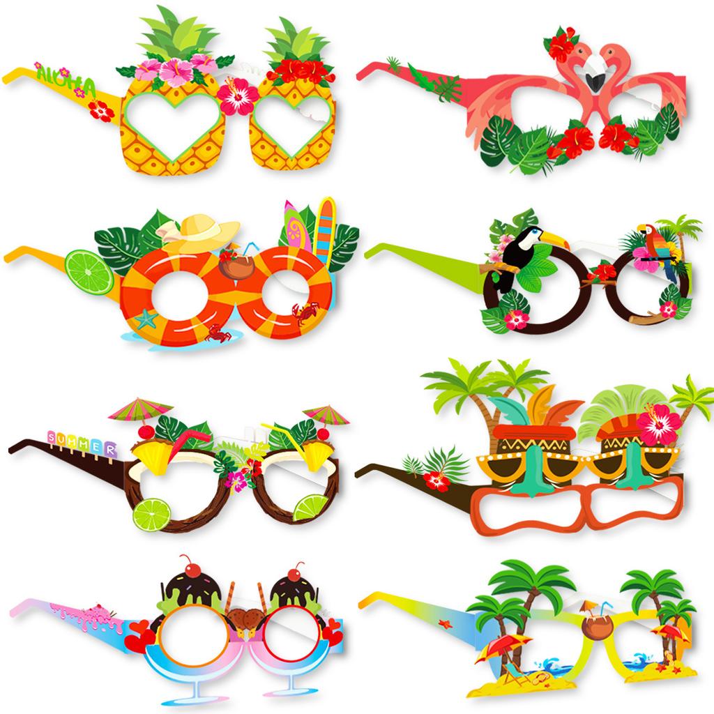 Hawaii Party Paper Glasses Summer Beach Party Gifts For Kid Flamingo Parrots Glasses Photo Props Tropical Aloha Luau Party Decor