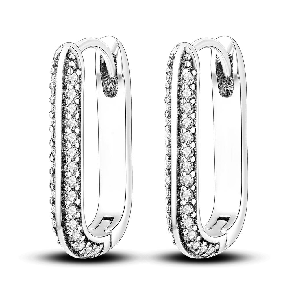 Original 925 Sterling Silver Women Hoop Earrings High Quality Shine Zircon U Shaped Classic Style Earring for Women Jewelry Gift