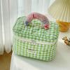 Lovely Grid Design Cosmetics Storage Bag Cloth Zipper Handbag Makeup Bag