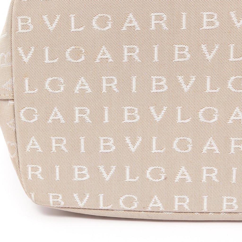 Used BVLGARI Logo mania Tote Bag canvas leather Beige Brown Used Women