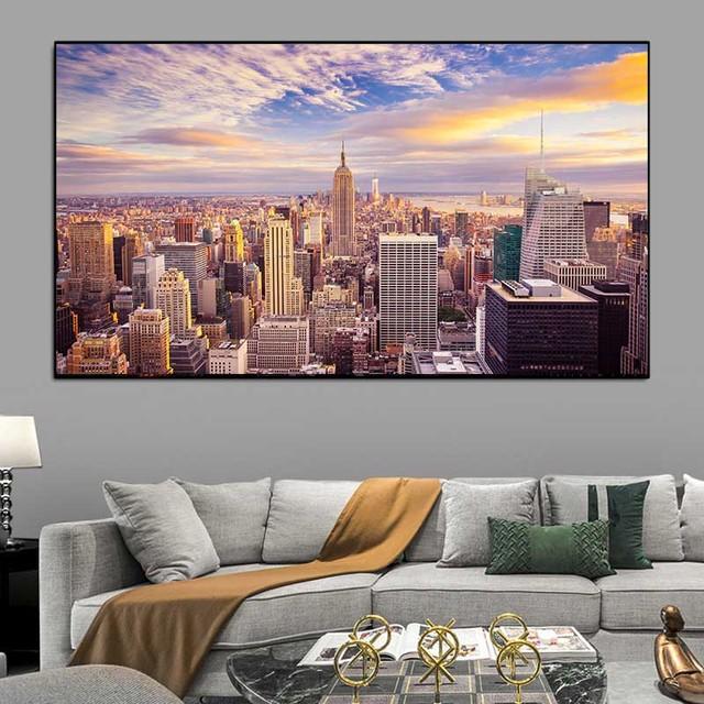 Nordic New York World City Building Canvas Painting Sunset Night Landscape Posters and Prints Wall Pictures Home Decor No Frame