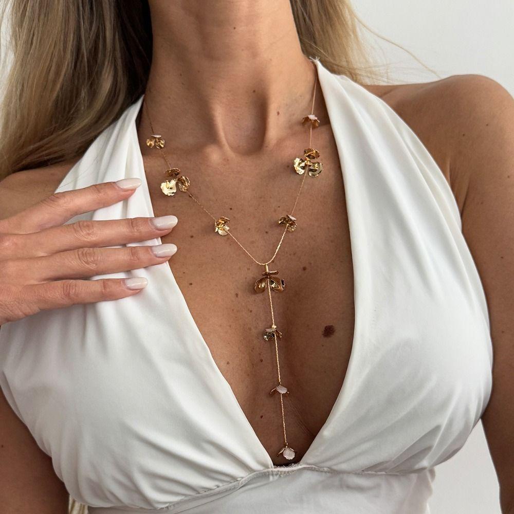 Irregular Design Tassel Necklace Hammered Texture Y-shaped Necklace Long Necklace  Vacation Style
